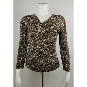 Peck & Peck Womens Top Knit Shirt Animal Printed 3/4 sleeves Small